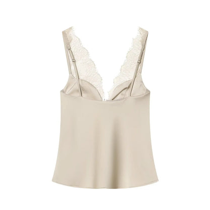HH 2026 Summer Fashion Women's Slim Tank Tops Sleeveless Backless Solid Lace V Neck Shirt Female Sexy Party Causal Tops