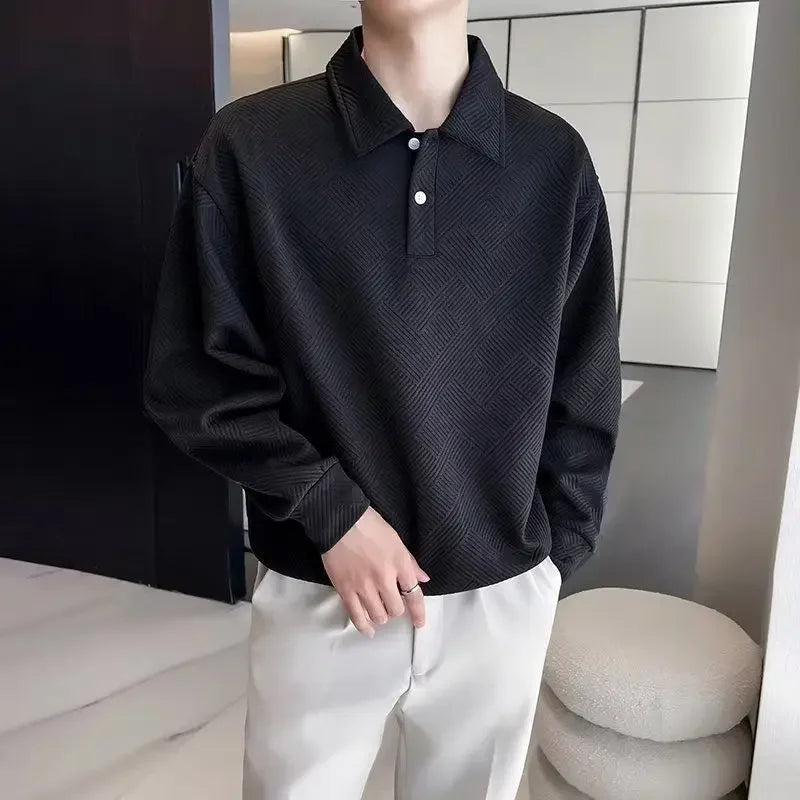 Unicolor Baggy Man Sweatshirt Long Sleeve Polo T Shirt for Men Plain Harajuku Fashion Aesthetic Emo Elasticity Tee Y2k Pullovers