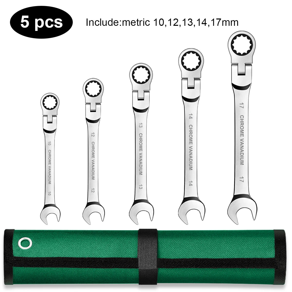 Ratchet Spanner Wrench Set Gear Ring Ratcheting Combination Wrench Kit Metric Flexible Head with Canvas Bag  Metric Flex Head