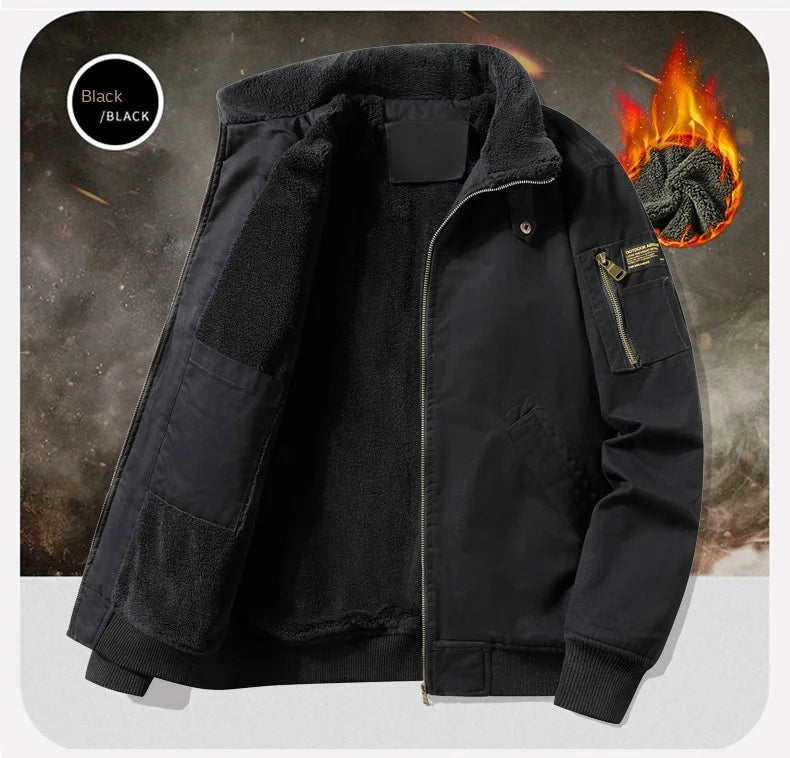 2025 New Jacket Pure Cotton Jacket Men's Plush Thickened Autumn and Winter Top Washed Workwear Casual Multi Bag Clothes
