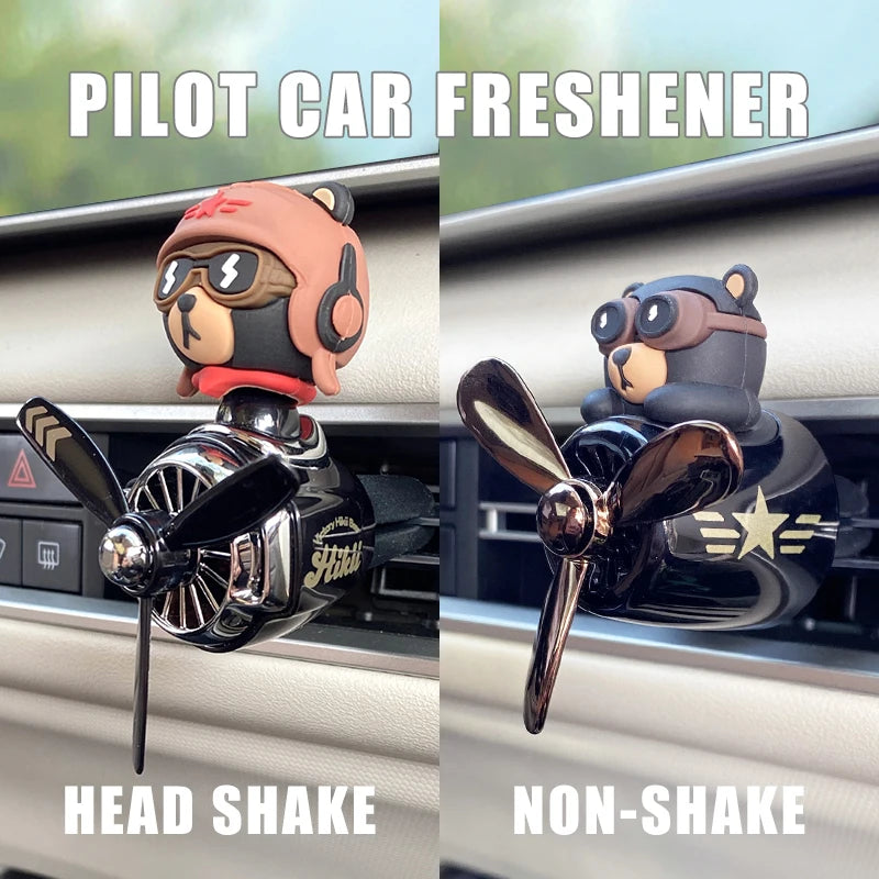 Rotating propeller plane pilot bear car air freshener accessories decoration vent outlet perfume fragrance diffuser ornament men