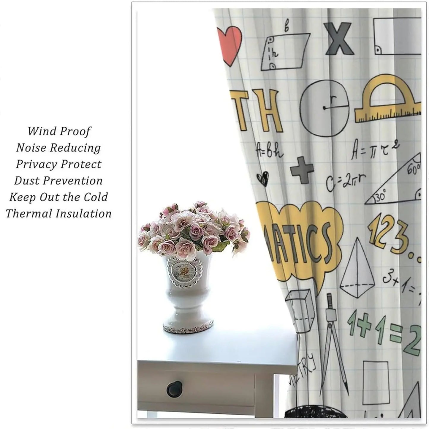 Fun Math Blackout Curtains, Mathematics Formula Learning Knowledge Educational Window Drapes for Kids Learners Bedroom Living