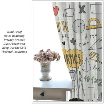 Fun Math Blackout Curtains, Mathematics Formula Learning Knowledge Educational Window Drapes for Kids Learners Bedroom Living