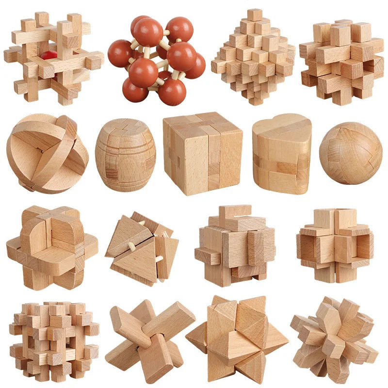 3PCS Set LuBan Lock Wooden Puzzle Brain Teaser IQ Test Toys Educational Mind Games For Adults Kids Unlock Interlock Game