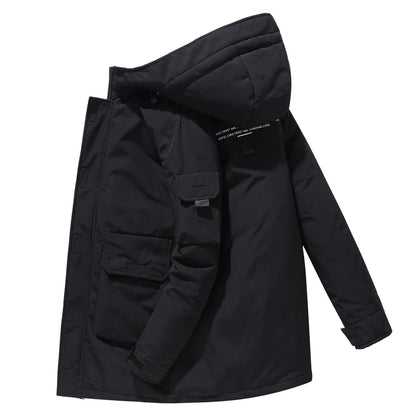 Down Jackets Men Winter Fashion Thick Warm Long Parkas Casual Fur Collar White Duck Down Coats Windproof Hooded Jackets Overcoat