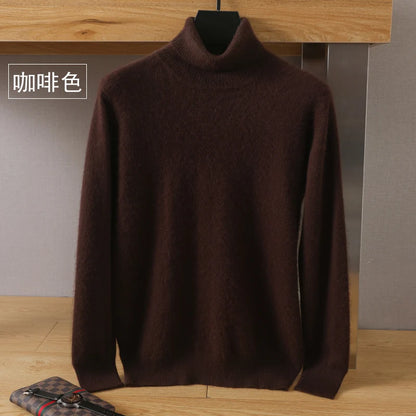 Men's Turtleneck 100% Mink Cashmere Sweater Men 2025 Autumn and Winter Large Size Loose Knitted Sweater Keep Warm Top Men Jumper