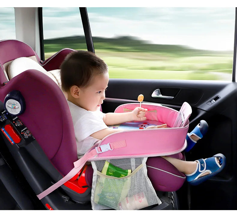 Kids Travel Tray Car Seat Activity and Play Tray Organizer for Children and Toddlers Lap Desk with Tablet Phone Holder Foldable