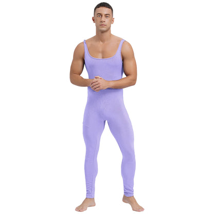 Mens Athletic Jumpsuit Square Neck Sleeveless Leotard Ribbed Striped Tank Unitard Wrestling Singlet Workout Yoga Bodysuit Romper