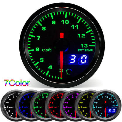 2" 52mm 7 Color LED Dual Display Gauge Boost PSI Boost BAR Water / Oil Temp Oil Pressure Voltmeter Air Fuel Ratio EGT Tachometer