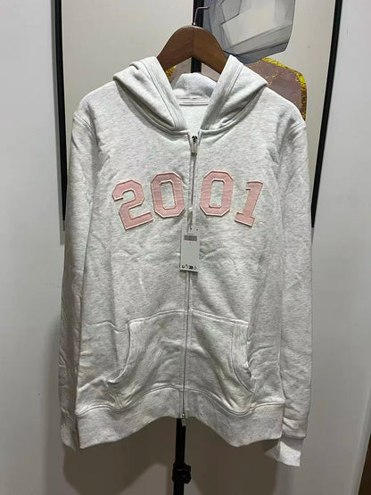 1977 Letter Embroidery Slim Zip-up Hoodies Women Autumn Long Sleeve Zipper Sweatshirts Sweet Vintage Casual Athletic Outerwear