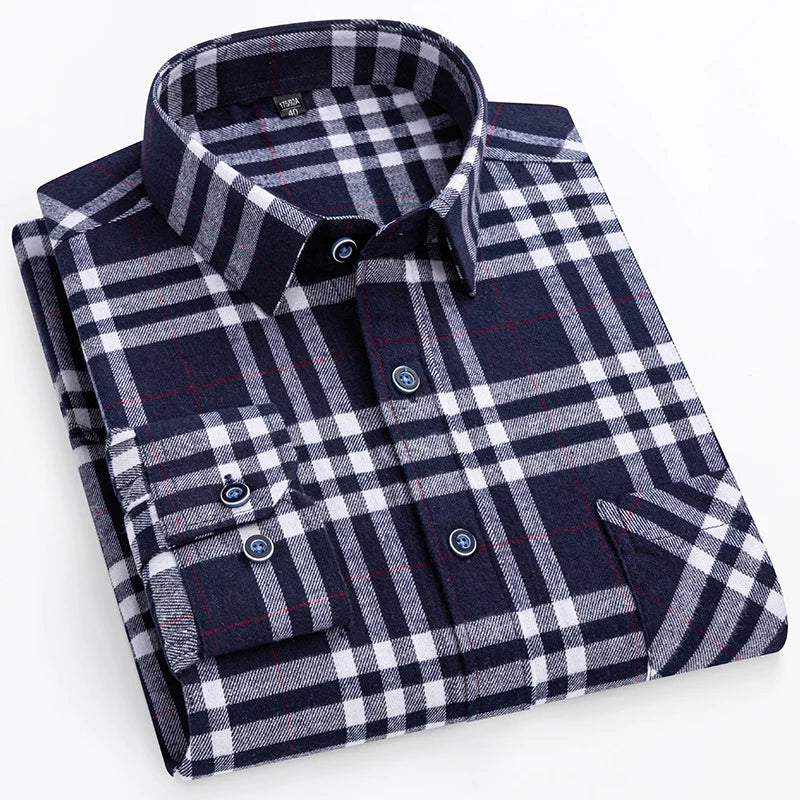 New Men's Vintage Plaid Flannel Shirt Long Sleeve 100% Cotton Fashion Casual Soft Standard Fit Men's Shirt  Large Size 7XL 8XL