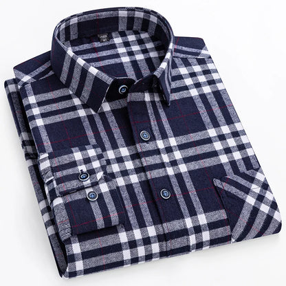 New Men's Vintage Plaid Flannel Shirt Long Sleeve 100% Cotton Fashion Casual Soft Standard Fit Men's Shirt  Large Size 7XL 8XL
