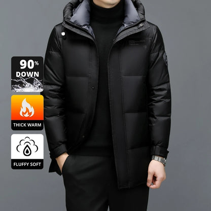 High End Long Thick New Brand Casual Fashion Winter Down Jacket Men Hooded Warm Street Parkas Feather Windbreaker Puffer Coats