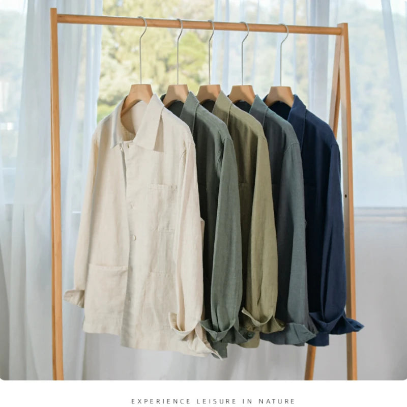 Spring Autumn New Solid Color Casual Long Sleeve Shirts for Men Clothing Cotton and Linen Soft Streetwear FY9796