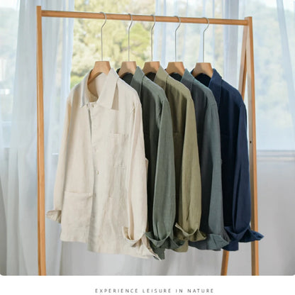 Spring Autumn New Solid Color Casual Long Sleeve Shirts for Men Clothing Cotton and Linen Soft Streetwear FY9796