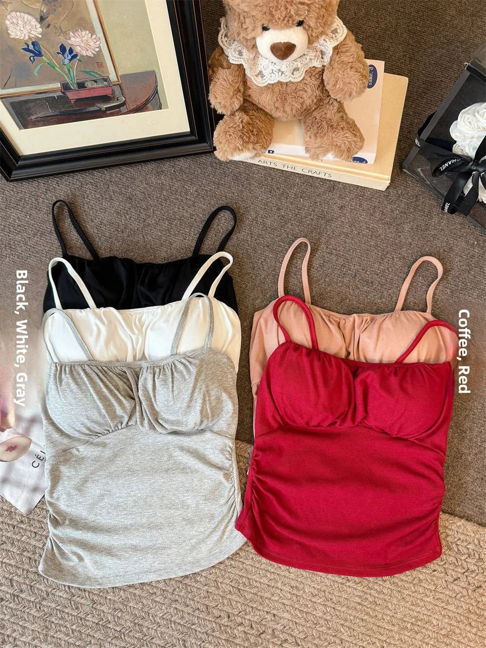 Slim Fit  Strap Vest Women Summer Inner Wear Beautiful Back  with Chest Pad Outerwear Cotton Polyester Elastic F...