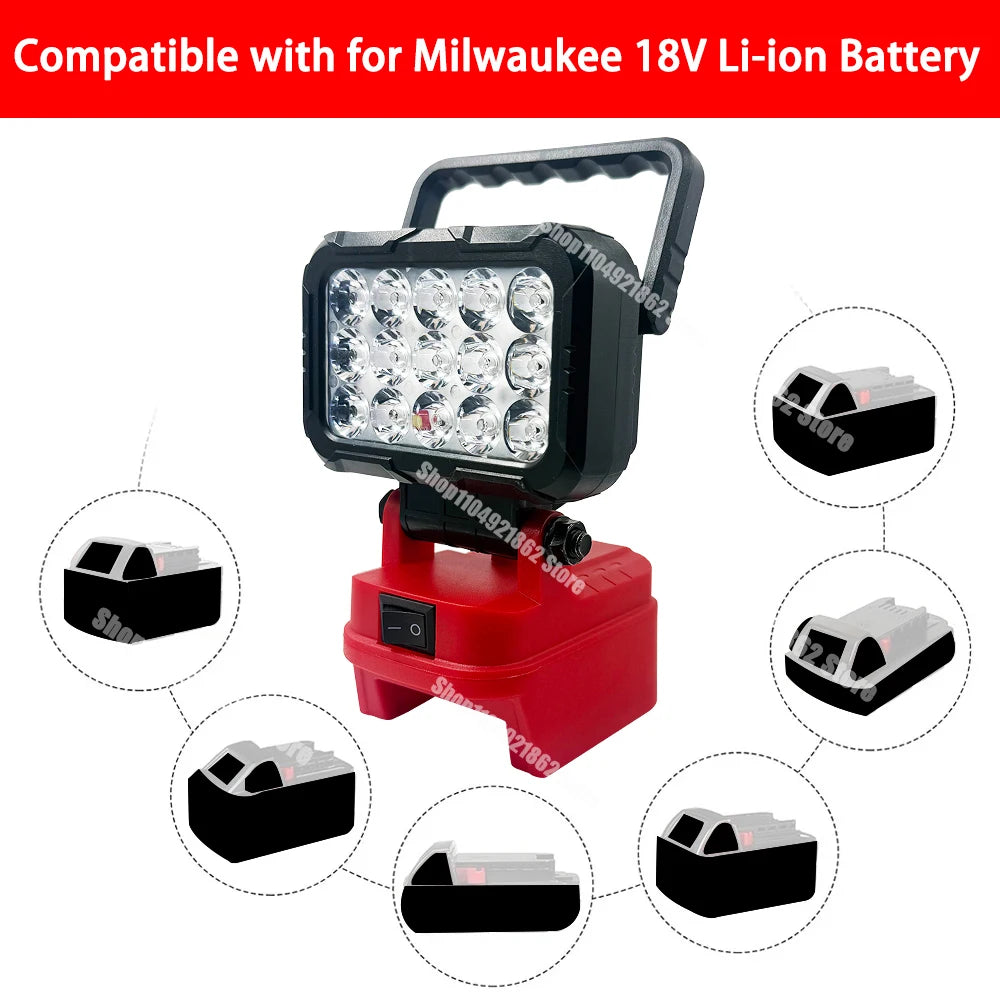 Power Tool Parts for Makita for Milwaukee for Dewalt 18V Lithium Battery LED Work Lights Lamp Hand Lantern Spotlight USB Charger