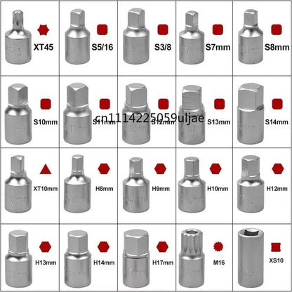 23Pcs Oil Drain Plug Key Set Oil Pan Screw Removal Socket Wrench Automotive Oil Change Tool Kit For Car Repair Maintenance