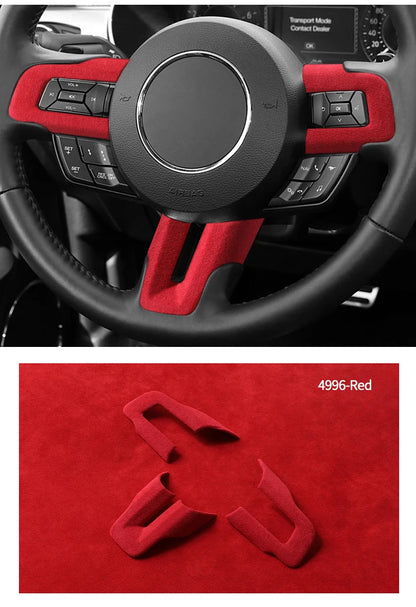 Made of Alcantara For Mustang Steering Wheel Panel Decorative Strips Trim Frame Sticker Car Premium Interior Tuning Accessories