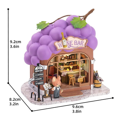 Hot Sale DIY Miniature Grape Wine Bar Dollhouse Kit with LED Light 3D Puzzle Mini House Gift for Friend Home Decor