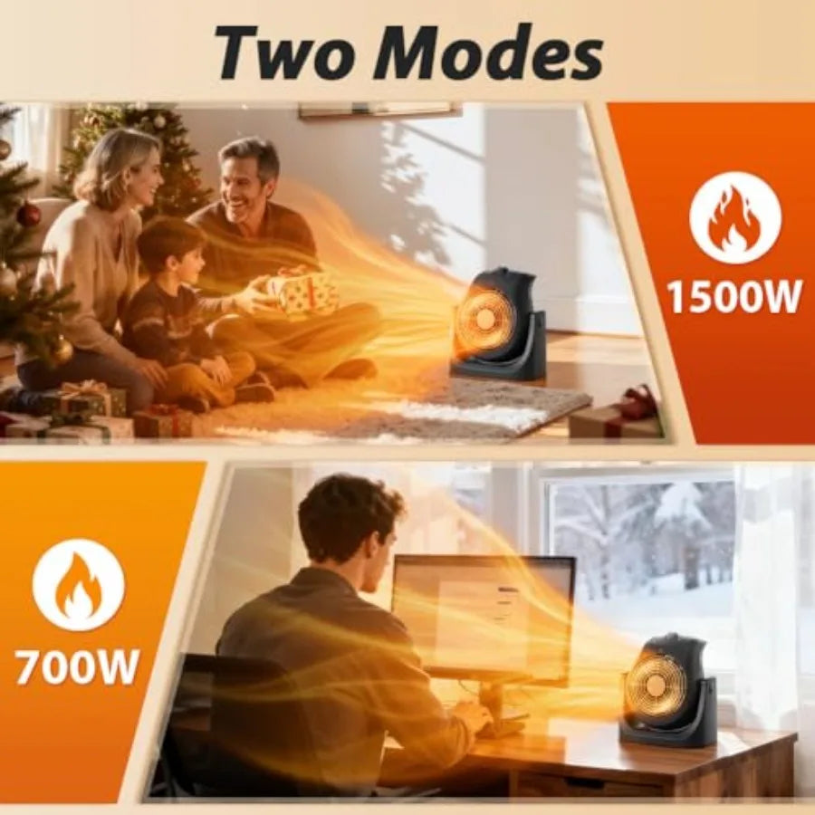 Portable Electric Space Heater Cooling Desk Fan 2 in 1 Heater Fan Combo with 45° Tilt 2 Wind Speeds 1500W Overheat Protection P