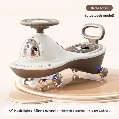 Children Wobble Car Anti Tip Swing Ride TwinSeat Unisex Silent Flashing Wheels Ages 1 9 Children's Wiggle Car