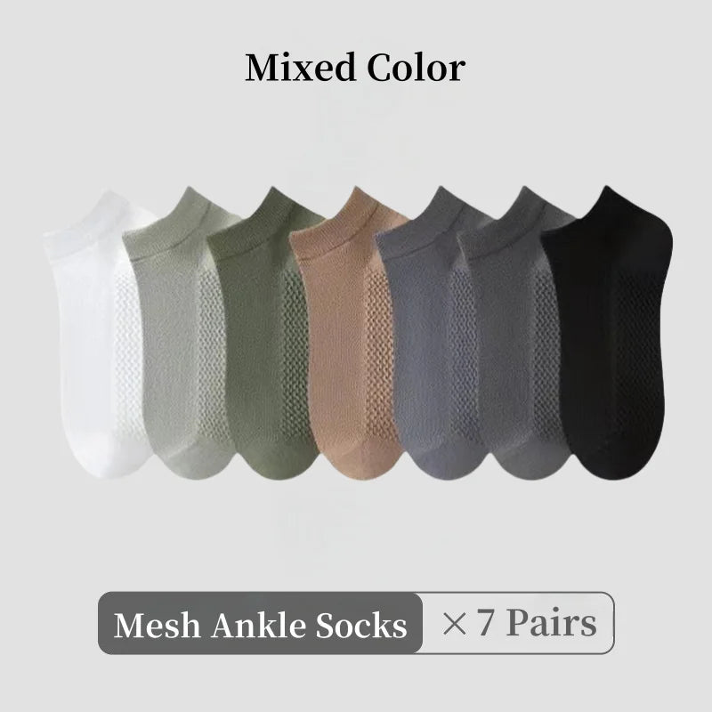 1/4/7 Pairs Men's Mesh Breathable Ankle Socks & Crew Socks - Lightweight Cotton Low Cut No Show Socks for Sports, Spring Summer