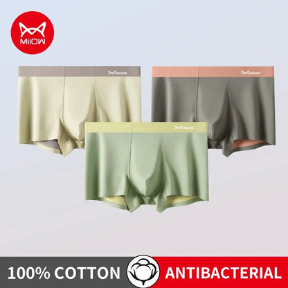MiiOW 3Pcs Cotton Antibacterial Crotch Men's Panties Comfortable Winter Men Underwear Boxers Dry Seamless Mens Underpants Trunks