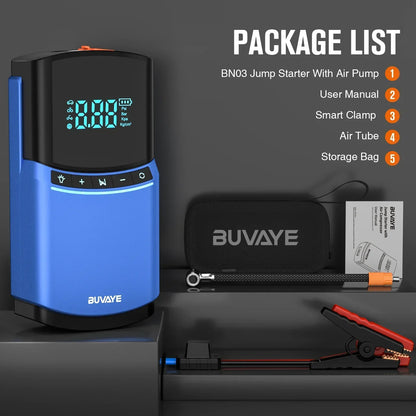 BUVAYE Car Jump Starter 150PSI Air Pump 2000A Jump Starter Car Battery Starter Jumper Car Starter Tire Compressor Powerbank