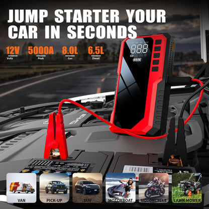 12000mAh Car Battery Starter Air Compressor Power Bank 12v Car Booster Auto Battery Charger Multi Function Jump Starter Splitter