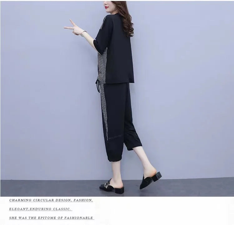 Summer New Style Women's Sporty Casual Short Sleeve TT Shirt Set Large Size Two-Piece Fashionable Korean Trendy Outfit