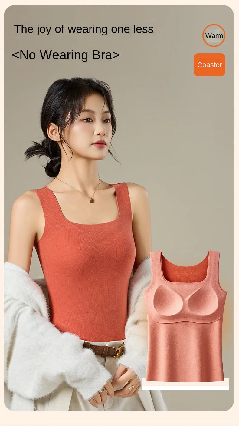 M-2XL For 40-75kg German Velvet Thermal Tank Top Women With Chest Pad Autumn and Winter Thickened Seamless Underwear