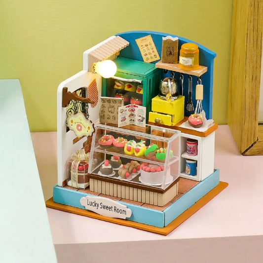 Handmade Coffee Shop Dollhouse Kit Wooden Material Assembly Required Wooden Assembly Mini Size 3D Design DIY 3D Puzzle