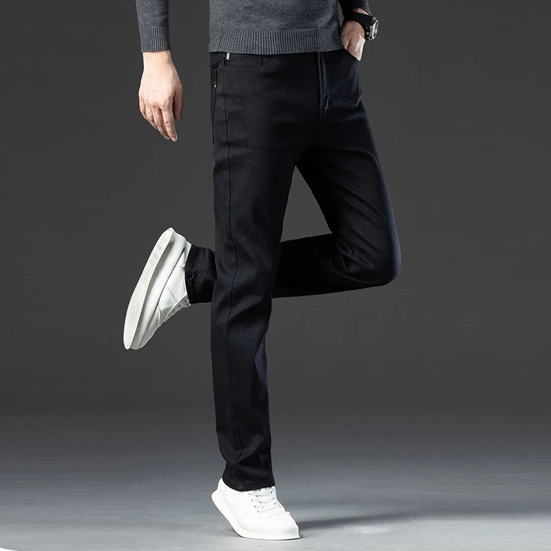 Winter Hot Sale Thickened Warm Jeans Men Chic Slim Fit Straight Leg Denim Trousers Male Youth Popular Stretch Fleece Pants