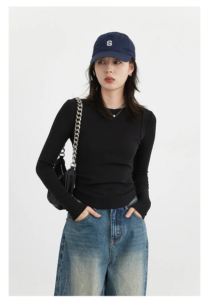 CHIC VEN Women T-Shirts Solid New Basic Heating Cashmere Round Neck Woman Tees Slim Fit Female Tops Spring Autumn 2024