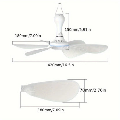 USB Fan Silent 6-blade Ceiling Fan 4-speed Hanging Fan for Camping Bed Camping Outdoor Hanging Camper Tents