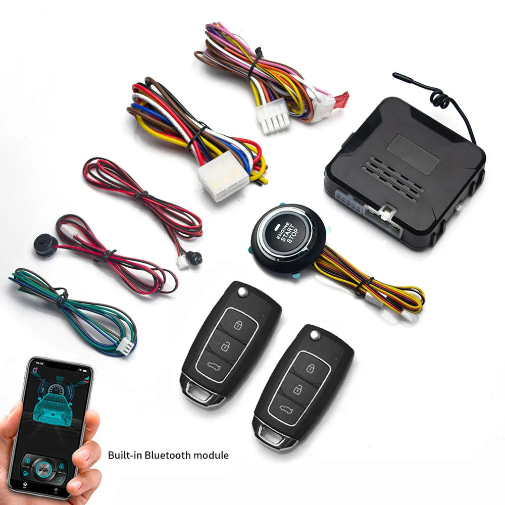 12V Car Alarm Universal Auto Start Stop System Remote Mobile Bluetooth App Control Engine Ignition Autostart Kit Push Accessory