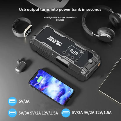 SUKIN 4IN1 Multifunction Car Jump Starter Power Bank With Tire Inflator Flashlight Charger Functions 12V Booster Starting Device