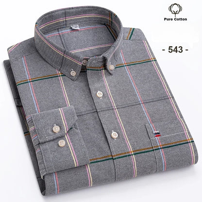 New In Shirt Plus Size 7XL 100% Cotton Oxford Long-Sleeve Shirts for Man Slim Fit Formal Plain Shirt Plaid Office Elegant Clothe