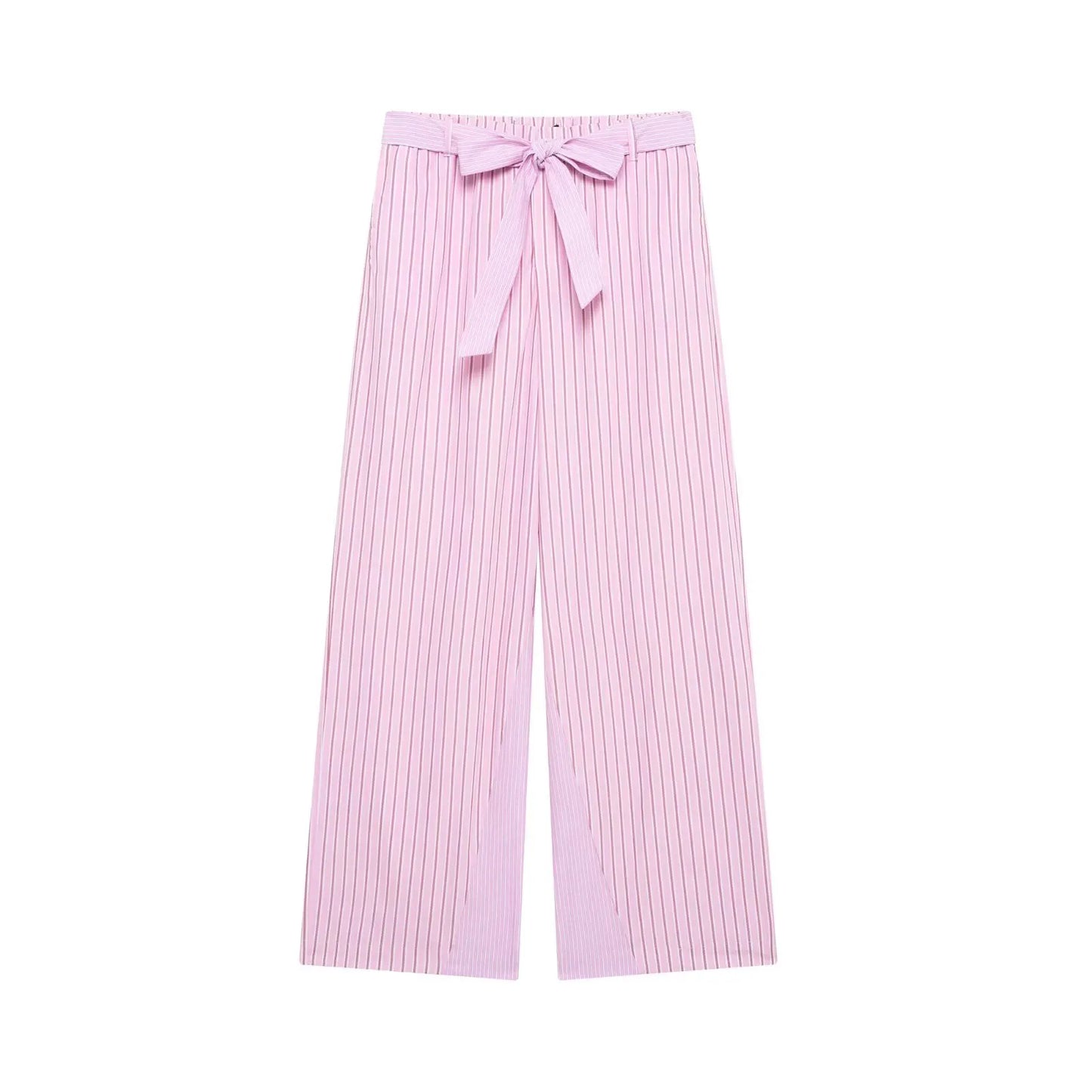 HH Women Striped Pants Suit Lapel Pocket Single-breasted Blouse+Side Zipper Lace Short Top+High Waist With Belt Poplin Pant