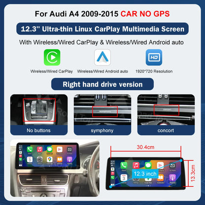 8.9 Inch 12.3"" Multimedia Display Touch Screen For Audi A4 S4 2009-2015 Airplay Miracast Function Wireless Carplay Android Auto