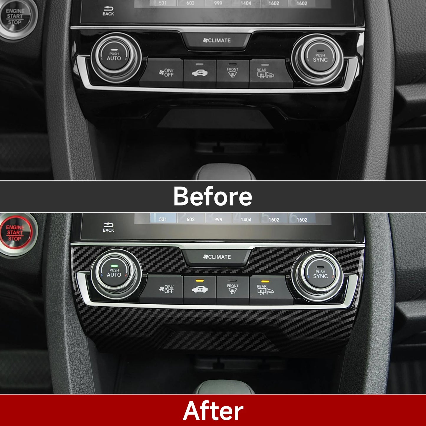 For Honda Civic 10th Gen (2016 -2021) Interior Accessories, Car Center Console Gear Shift Panel , Carbon Fiber ABS Trim Sticker