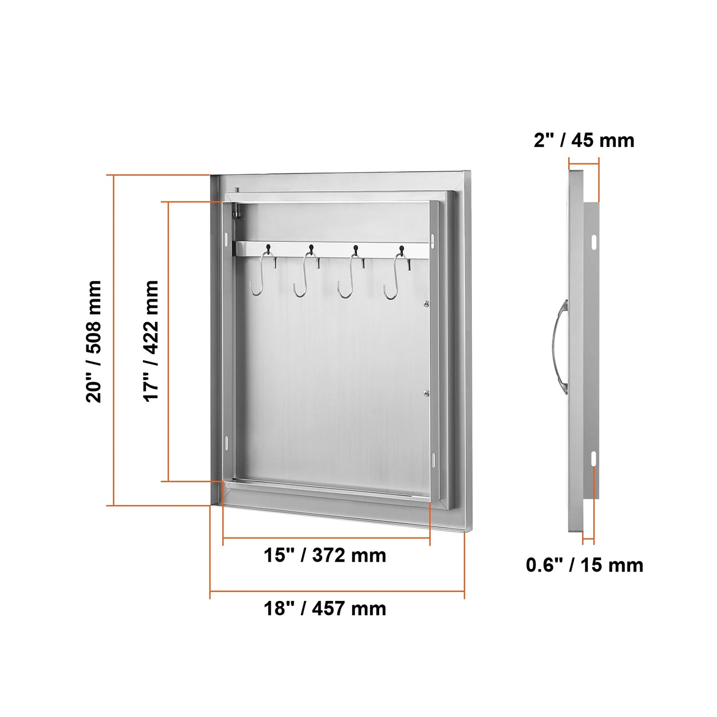 SucceBuy BBQ Access Door Stainless Steel Flush Mount Door Wall Vertical Door w/ Recessed Handle Grilling Station Outside Cabinet