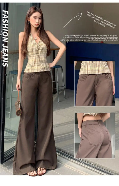 Spring 2026 Anti-wrinkle Flared Black Slimming Casual Pants New Thin Low-waisted Loose Flared Pants