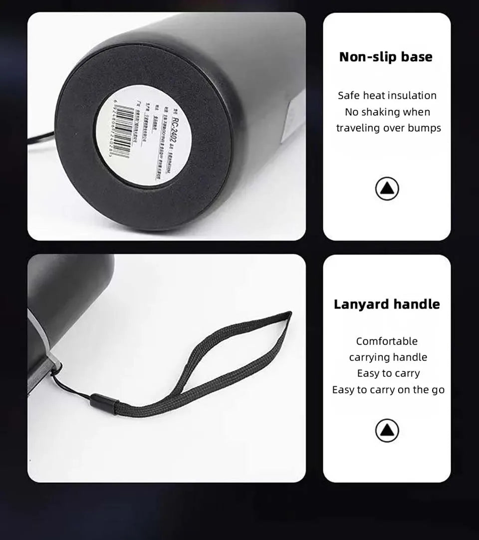 12V/24V Car Heating Cup 500ml Temperature Adjustable Coffee Tea Truck Cup with 304 Stainless Steel Dry Burn Protection & Cup Bag