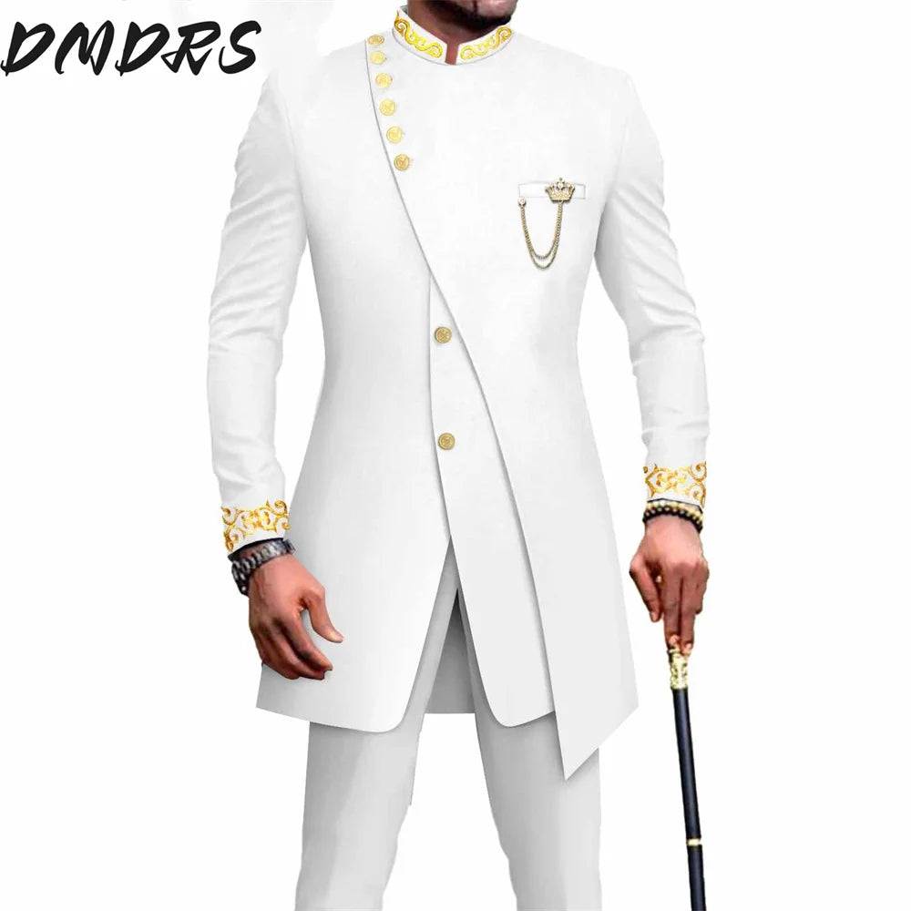 Elegant African National Printing Batik Men's Casual 2PCS Suit For Wedding Dinner Event Suit terno masculinos complete costume