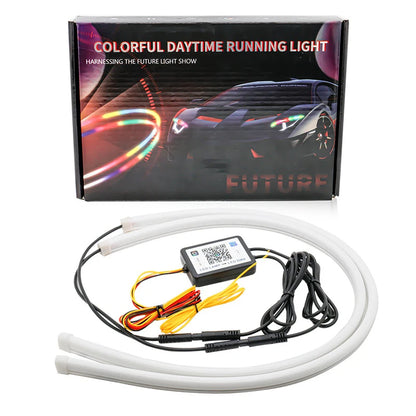 2PCS Symphony DRL Car LED Daytime Running Light APP Control Flexible RGB Flowing Turn Signal Strip Headlight Decorative Lamp 12V
