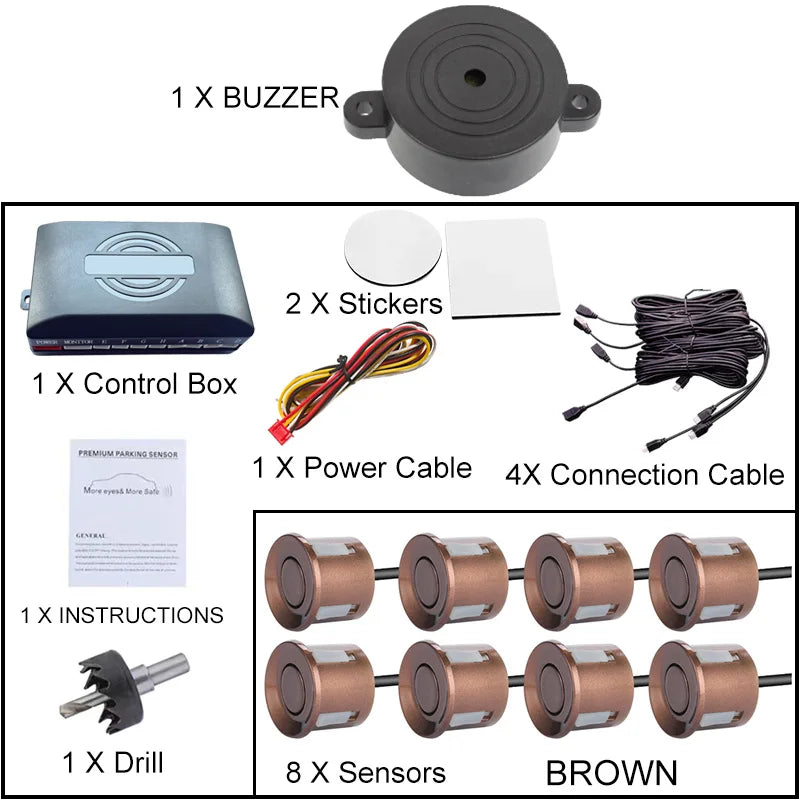 Universal 8 Sensor Parking Kit 22mm 12V Car Truck Buzzer Alarm Reverse Backup Radar Detection System