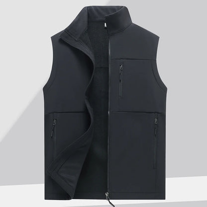Soft shell thick vest men's autumn and winter work clothes plush jacket waterproof sleeveless windproof running sports vest