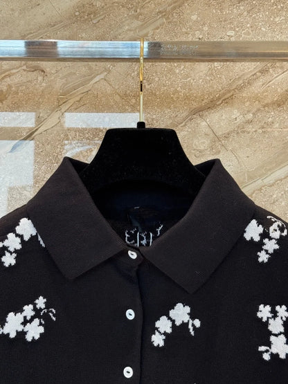 2026 New Arrival Women's Polo Shirt Chic Embroidered Floral Print Short Sleeve Casual Slim Fit Cotton Polo T-shirt